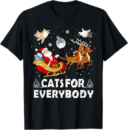 Funny Christmas Shirts, Cats For Everybody Christmas Cat Funny Xmas Women Santa T-Shirt - Menswear Top