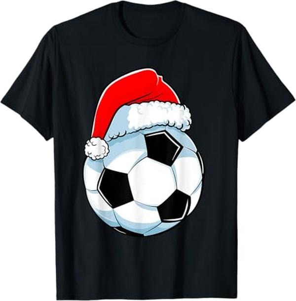 Funny Christmas Shirts, Soccer Christmas Funny Santa Hat Ball Sports T-Shirt