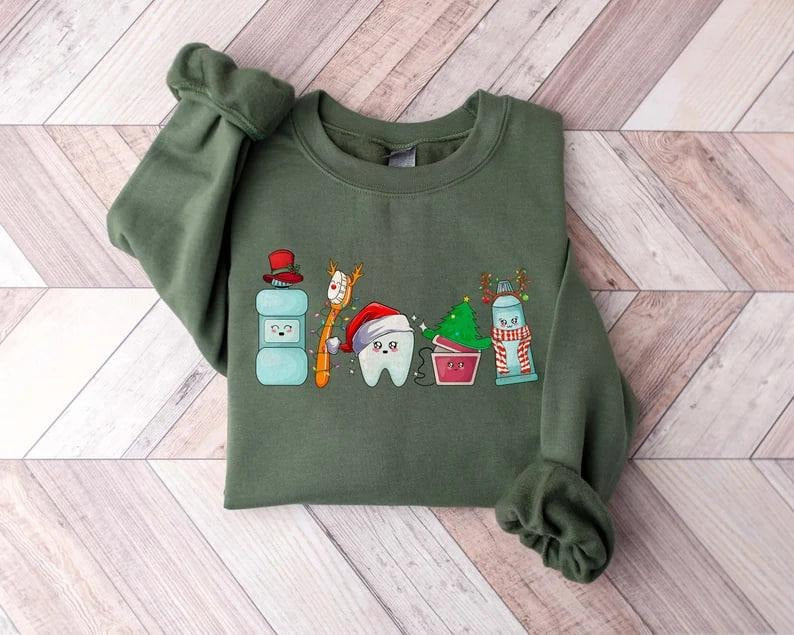 Funny Christmas Teeth Sweatshirt, Christmas Dentist Shirt, Christmas Gift For Dentist, Dental Assistant T-shirt,...