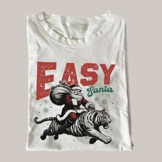 Funny Christmas Vintage Tee, Easy Tiger Christmas Santa T-Shirt, Graphic Tee, Meme Cringe Funny Dumb Shirt, Menswear Womenswear Streetwear