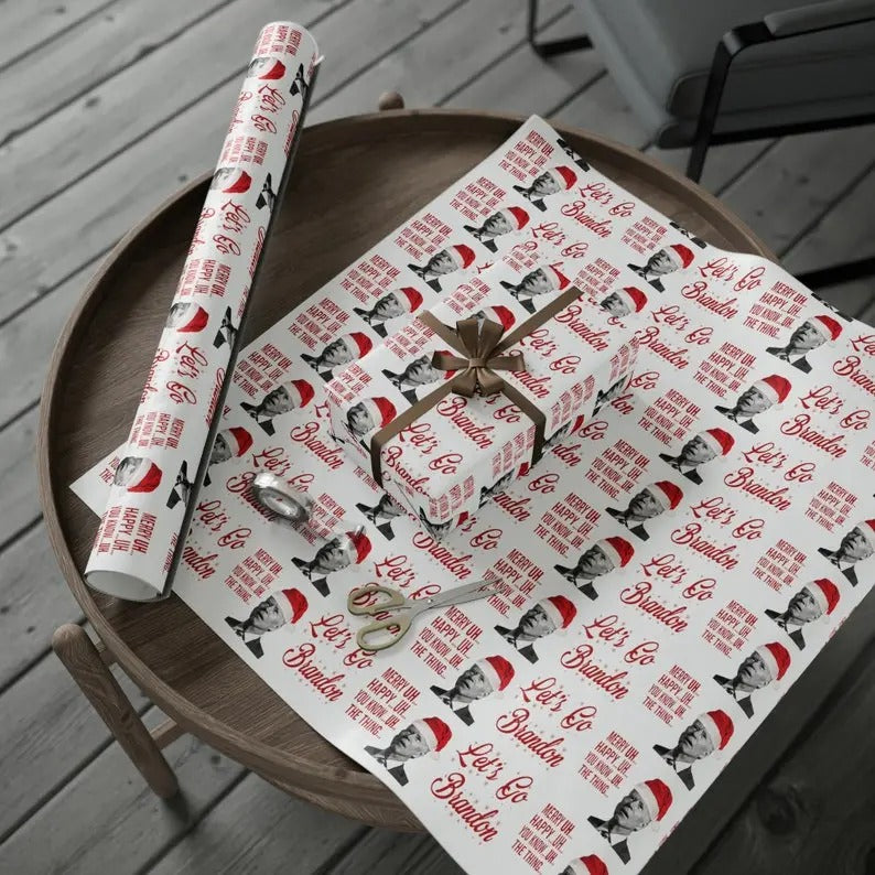 Funny Confused Biden Trump Christmas Wrapping Paper for Gifts - Make America Great Again Gift - Let'WB shield Spiky hair...