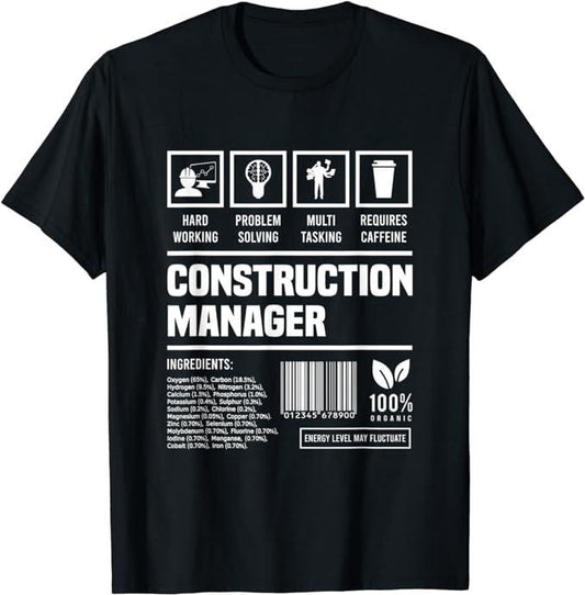 Funny Construction Work Shirts, Construction Manager Gift Idea Funny T-Shirt Menswear Casual Cotton