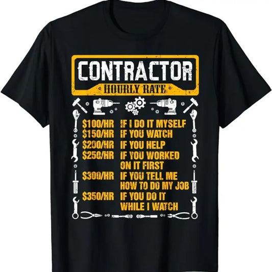 Funny Construction Work Shirts, Contractor Hourly Rate Price Chart Funny Construction Work T-Shirt Menswear Casual Cotton