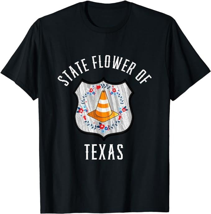 Funny Construction Work Shirts, State Flower of Texas Road Work Construction Cone Funny T-Shirt Menswear Top Basic Casual...
