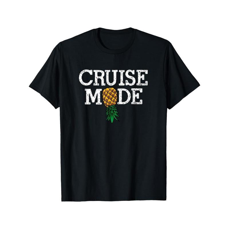 Funny Cruise Mode Vacation Upside Down Pineapple Swinger T-Shirt - Soft Breathable Cotton Print T-Shirt with Relaxed Fit...