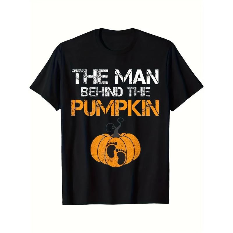 Funny Dad-to-Be Halloween T-Shirt - Black Casual Short Sleeve Men's Sport Tee - Unique Pumpkin Design For Expectant Fathers Made in USA