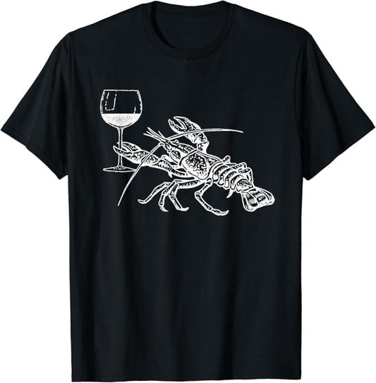 Funny Drinking Shirts, Lobster Wine Drinking Funny Beach Cruise Vacation Gift T-Shirt Menswear Top | Funny Shirts For Night Out Casual Classic