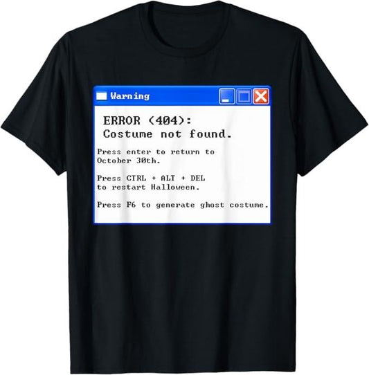 Funny Error 404 Costume Not Found Shirt, Error 404 Halloween Costume Not Found T-Shirt - Menswear Top