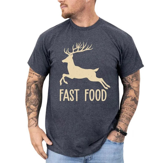 Funny Fast Food Buck Hunt Shirt, Deer Hunting Graphic Tops for Men, Vintage Unisex Hunter T-shirt, Hunting Gift Ideas for Husband, Classic Menswear