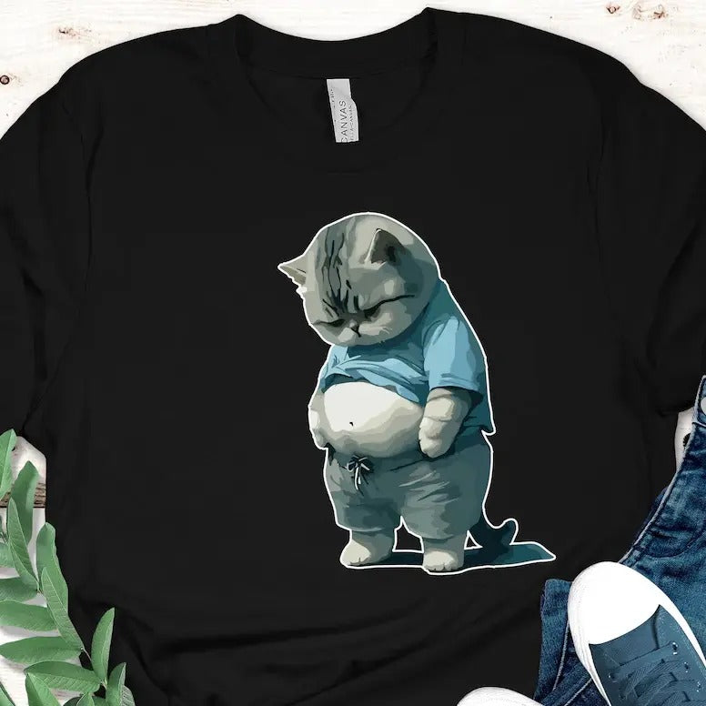 Funny Fat Cat Shirt, Chubby Cat Lover Gift, Chonky Cat Tee for Men Women, Cute Cat Graphic Shirt