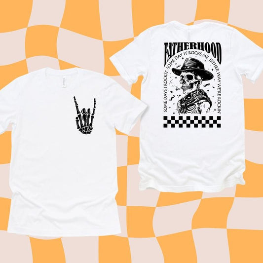 Funny Fatherhood Shirt, Trendy Back And Front Shirt, Skeleton Dad Shirt, Fathers Day Shirt, Sometimes I Rock It Sometimes It Rocks Me Shirt