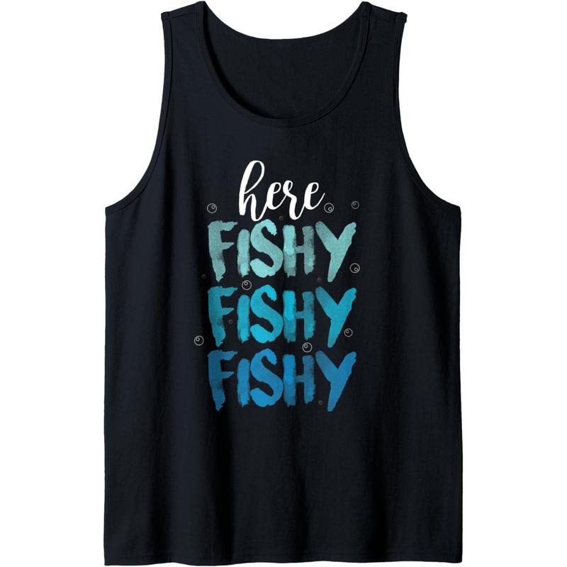 Funny Fishing Here Fishy Love Summer Lake Gift Tank Top made in usa T-Shirts, Hoodie, Sweatshirt | DripVista.com