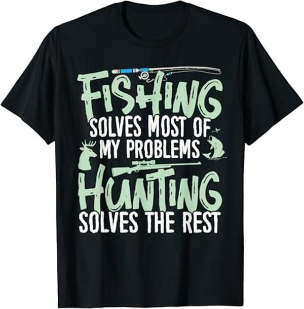Funny Fishing Shirts, Fishing Solves My Problems T-Shirt Cotton Fashion Casual Classic