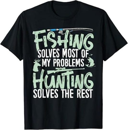 Funny Fishing Shirts, Fishing Solves My Problems T-Shirt Cotton Fashion Casual Classic