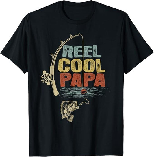 Funny Fishing Shirts, Funny Fisherman Vintage Reel Cool Papa T-Shirt Cotton Fashion