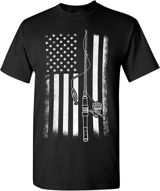Funny Fishing Shirts, Gift For Fisherman, American Flag Fishing T-Shirt Menswear Top Casual Classic