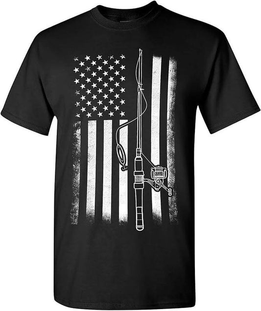 Funny Fishing Shirts, Gift For Fisherman, American Flag Fishing T-Shirt Menswear Top Casual Classic