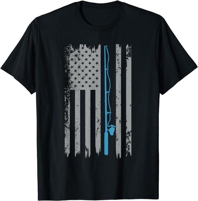 Funny Fishing Shirts, Gift For Fisherman, American Flag Fishing Vintage Fisherman T-Shirt Menswear Top Casual Classic
