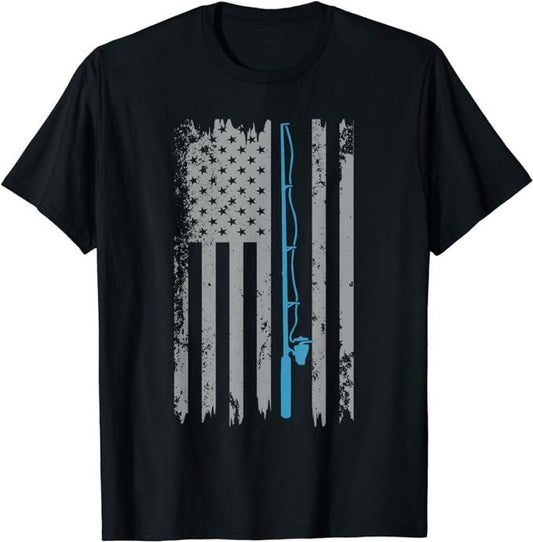 Funny Fishing Shirts, Gift For Fisherman, American Flag Fishing Vintage Fisherman T-Shirt Menswear Top Casual Classic