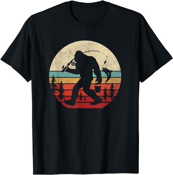 Funny Fishing Shirts, Gift For Fisherman, Bigfoot Fishing Shirt Funny Retro Sasquatch Dad Men T-Shirt Menswear Top Casual...