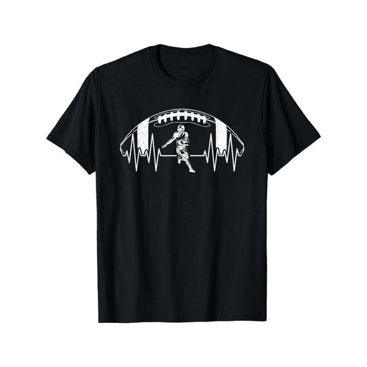 Funny Football Heartbeat American Football Player T-Shirt, Men Women Graphic Tee, Pure Cotton Short Sleeve T-Shirt - Breathable & Soft Round Neck Tee - Casual Everyday Wear made in usa