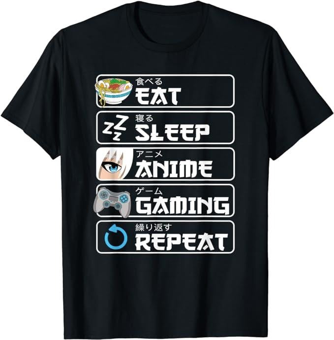 Funny Gamer Shirts, Special Gifts For Gamers, Eat Sleep Anime Gaming Repeat Otaku Anime Manga T-Shirt Menswear Top Casual...