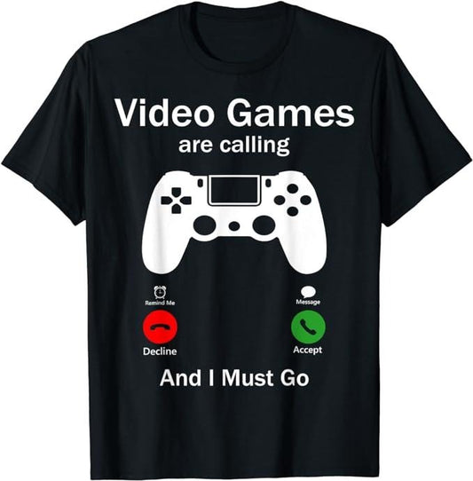 Funny Gamer Shirts, Special Gifts For Gamers, Video Games Are Calling And I Must Go Funny Console Gamer T-Shirt Menswear Top Casual