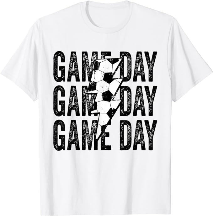 Funny Gamer Shirts, Special Gifts For Gamers, Vintage Game Day Soccer Lightning Bolt Funny Soccer Lover T-Shirt Menswear Top Casual Classic