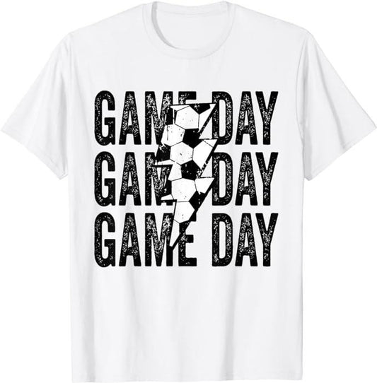 Funny Gamer Shirts, Special Gifts For Gamers, Vintage Game Day Soccer Lightning Bolt Funny Soccer Lover T-Shirt Menswear Top Casual Classic