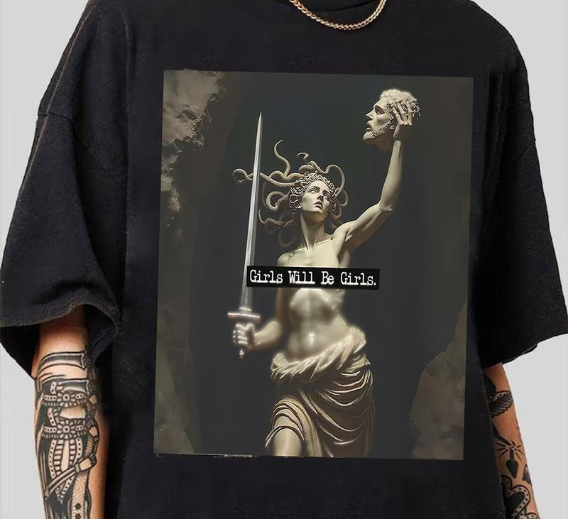 Funny Girl Will Be Girls Shirts Medusa Feminist Women T-Shirt Retro Vibes Hoodie, Sweatshirt | DripVista.com