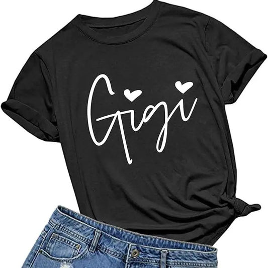 Funny Grandma Shirt, Gift For Grandmother, Gigi Heart Shirts for Grandma Cute Funny T-Shirt Casual Cotton Top