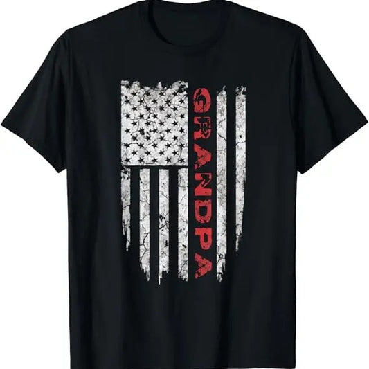 Funny Grandpa Shirt, Gift For Grandfather, Grandpa American Flag T-Shirt Menswear Casual Cotton Top