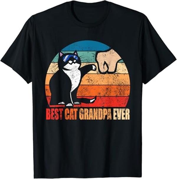 Funny Grandpa Shirt, Gift For Grandfather, Retro Best Cat Grandpa Ever T-Shirt Menswear Casual Cotton Top Hoodie, Sweatshirt
