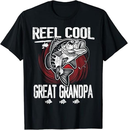 Funny Grandpa Shirt, Gift For Grandfather, Vintage Fishing Reel Cool Great Grandpa T-Shirt Menswear Casual Cotton Top