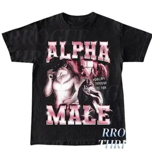 Funny Graphic Wolf Alpha Male Shirt, Pink Graphic Tee, Funny Unisex T-Shirt, Wolf Graphic Tee, Gift for Men for Woman, Offensive Shirt Menswear Top