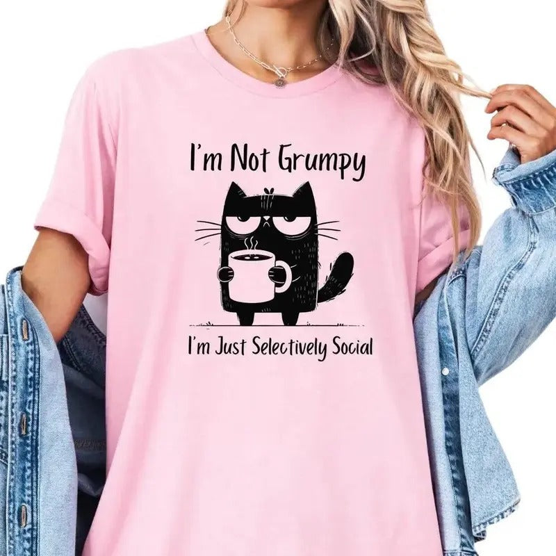 Funny Grumpy Cat Shirt, Homebody Antisocial Shirt, Cat Coffee Pet Lover Gift Indoorsy Cat Mom Sarcastic Shirt, Gift For Best Friend, Top Womenswear