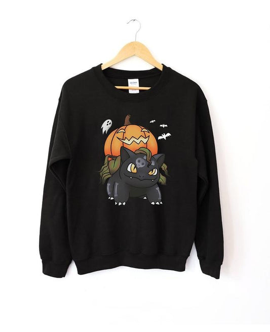 Funny Halloween Horror BuIbasaur Crewneck, Spooky Pumpkin Monster Sweatshirt, Halloween Gift Idea