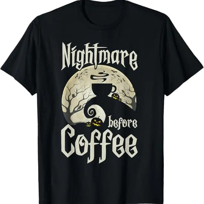 Funny Halloween Shirts For Men, Cute Nightmare Before Coffee Halloween Funny T-Shirt Menswear