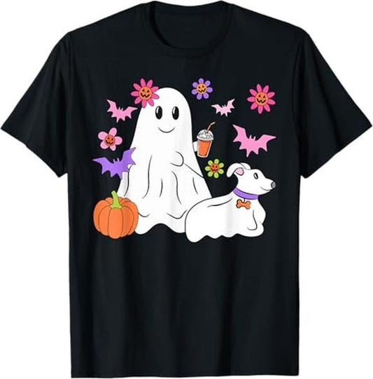 Funny Halloween Shirts For Men, Funny Ghost Walking Dog Spooky Ghost Coffee Halloween Dog T-Shirt Menswear - Available from size S to 5XL