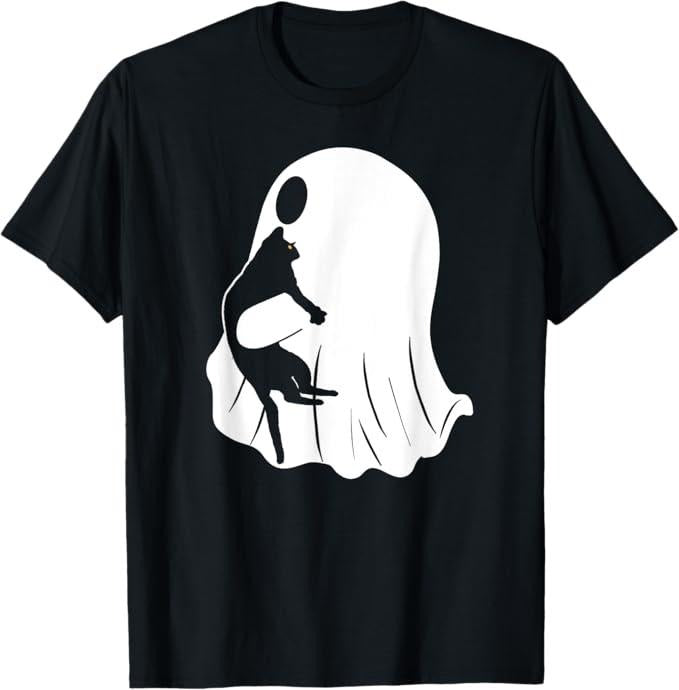 Funny Halloween Shirts For Men, Ghost Cat Halloween Costume Black Cat T-Shirt Menswear