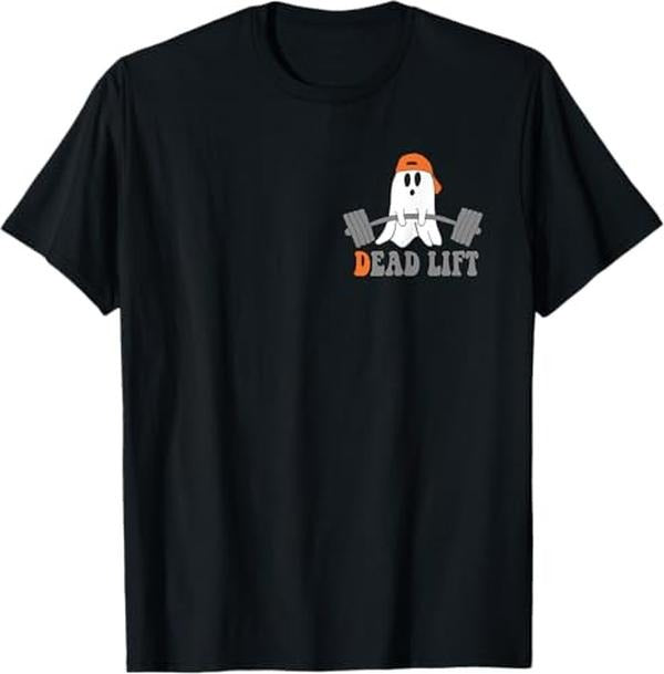 Funny Halloween Shirts For Men, Ghost Dead Lift Halloween, Funny Ghost Gym Graphic Pocket T-Shirt Menswear