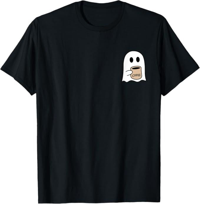 Funny Halloween Shirts For Men, Ghost Drinking Coffee Funny Halloween Costume Coffee Lover T-Shirt Menswear