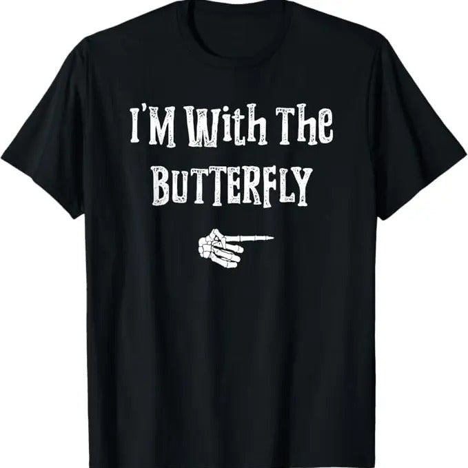 Funny Halloween Shirts For Men, I'm With Butterfly Halloween Costume Funny Couples Matching T-Shirt Menswear