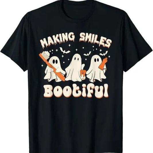 Funny Halloween Shirts For Men, Making Smiles Bootiful Halloween Funny Ghost Dentist Dental T-Shirt Menswear - Available from size S to 5XL
