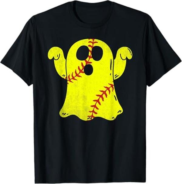 Funny Halloween Shirts For Men, Softball Ghost Softball Lover Halloween Costume T-Shirt Menswear