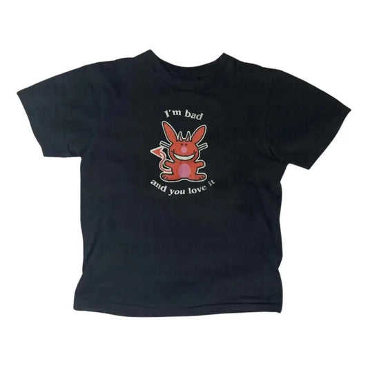 Funny Happy Bunny Baby Tee Women Fitted T-Shirt, Y2k Top Streetwear, Gothic Emo Girl Scene Clothing 2000s, Casual Cotton Short Sleeve