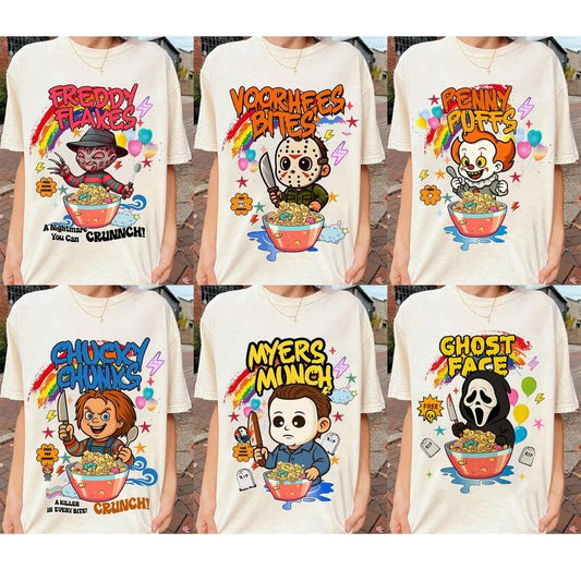 Funny Horror Character Cereal Halloween Shirt, Funny Cereal K.llers Shirt, Horror Friends TShirt, Halloween Movie Sweatshirt, Spooky Season TShirt