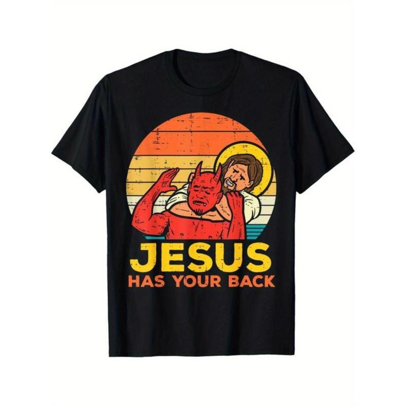 Funny Jesus Has Your Back Jiu Jitsu Retro Christian Men T-Shirt Selected pure cotton interesting design DIY short sleeve...