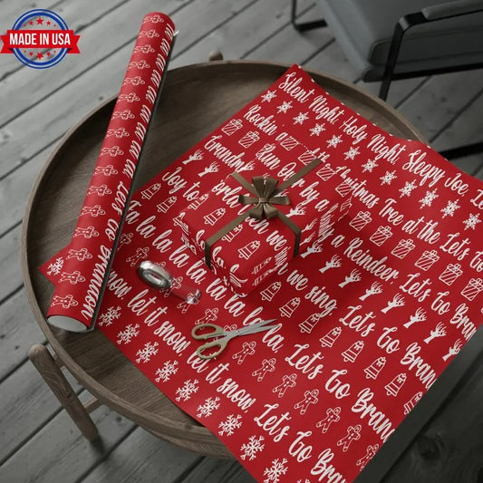 Funny Let's Go Brandon Christmas Gift Wrap Red - Brandon Gift Wrap - Funny Trump Christmas Songs Red Christmas Wrap - Great Funny Surprise
