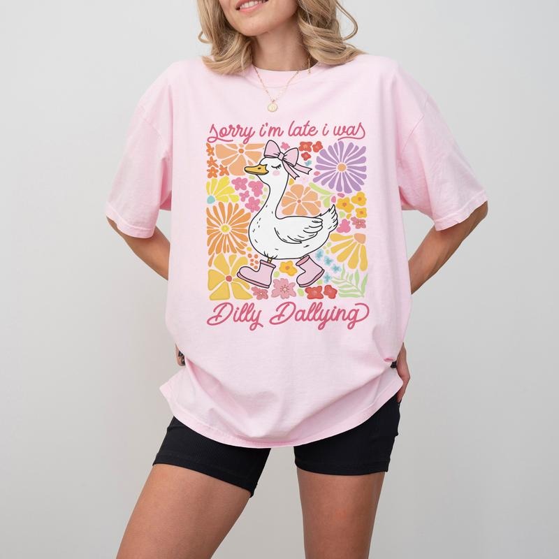 Funny Mama Goose Comfort Colors Shirt, Sorry I'm Late I Was Dilly Dallying Shirt, Sarcastic Retro Shirt, Boho Floral Shirt, Preppy Girly Shirt